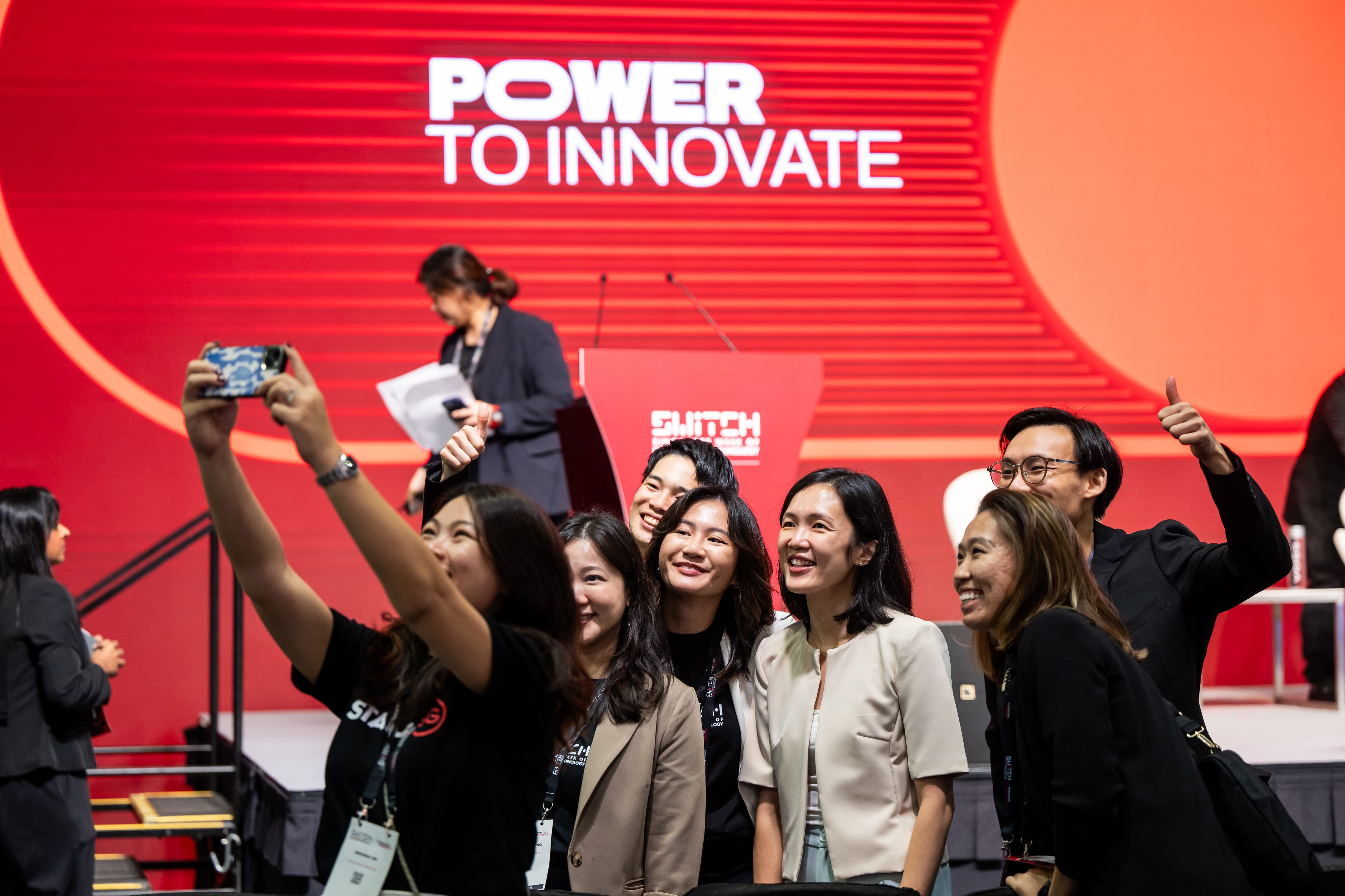 Group taking a selfie at the Global Stage